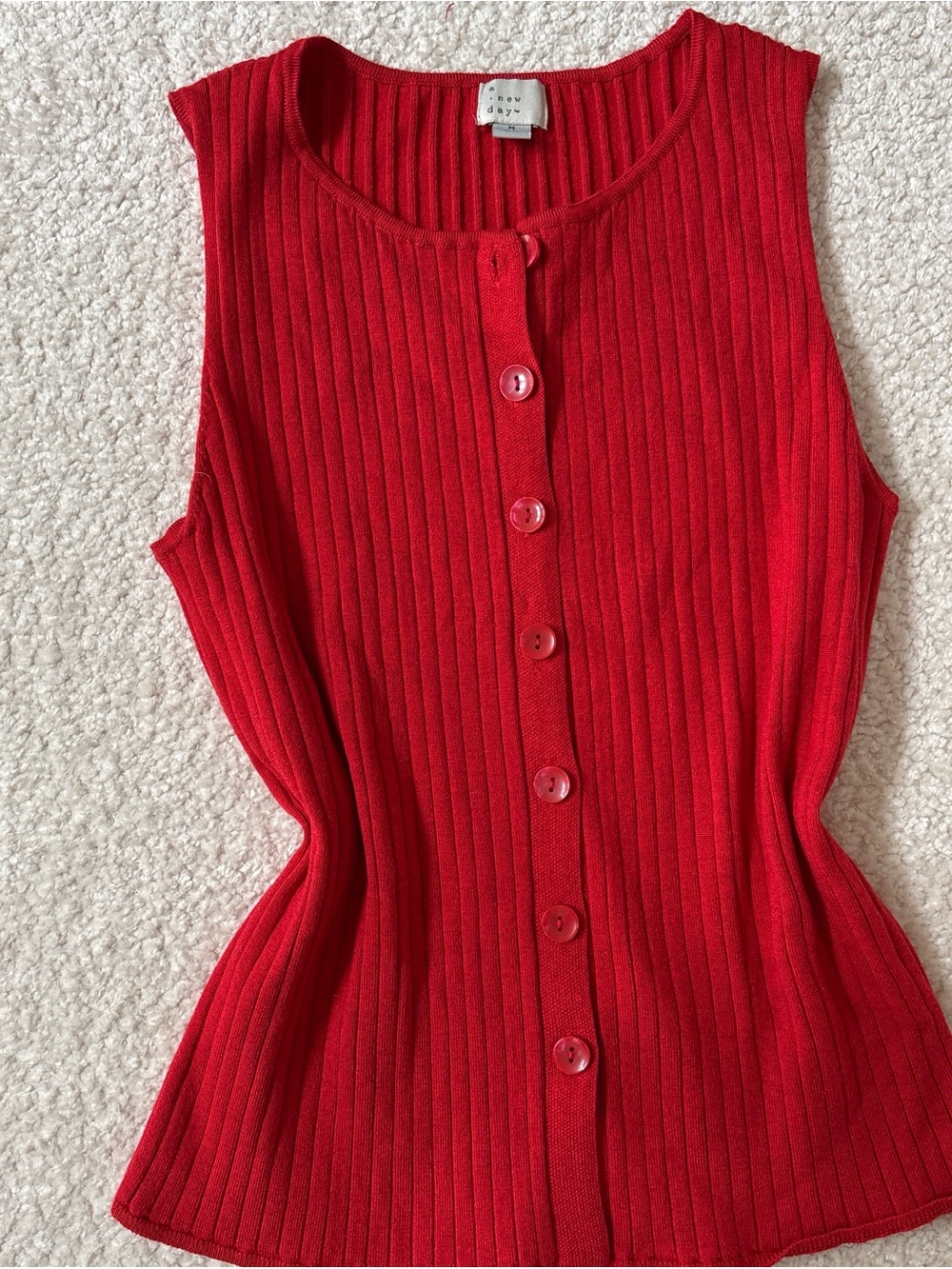 A New Day Red Ribbed Button-Front Tank